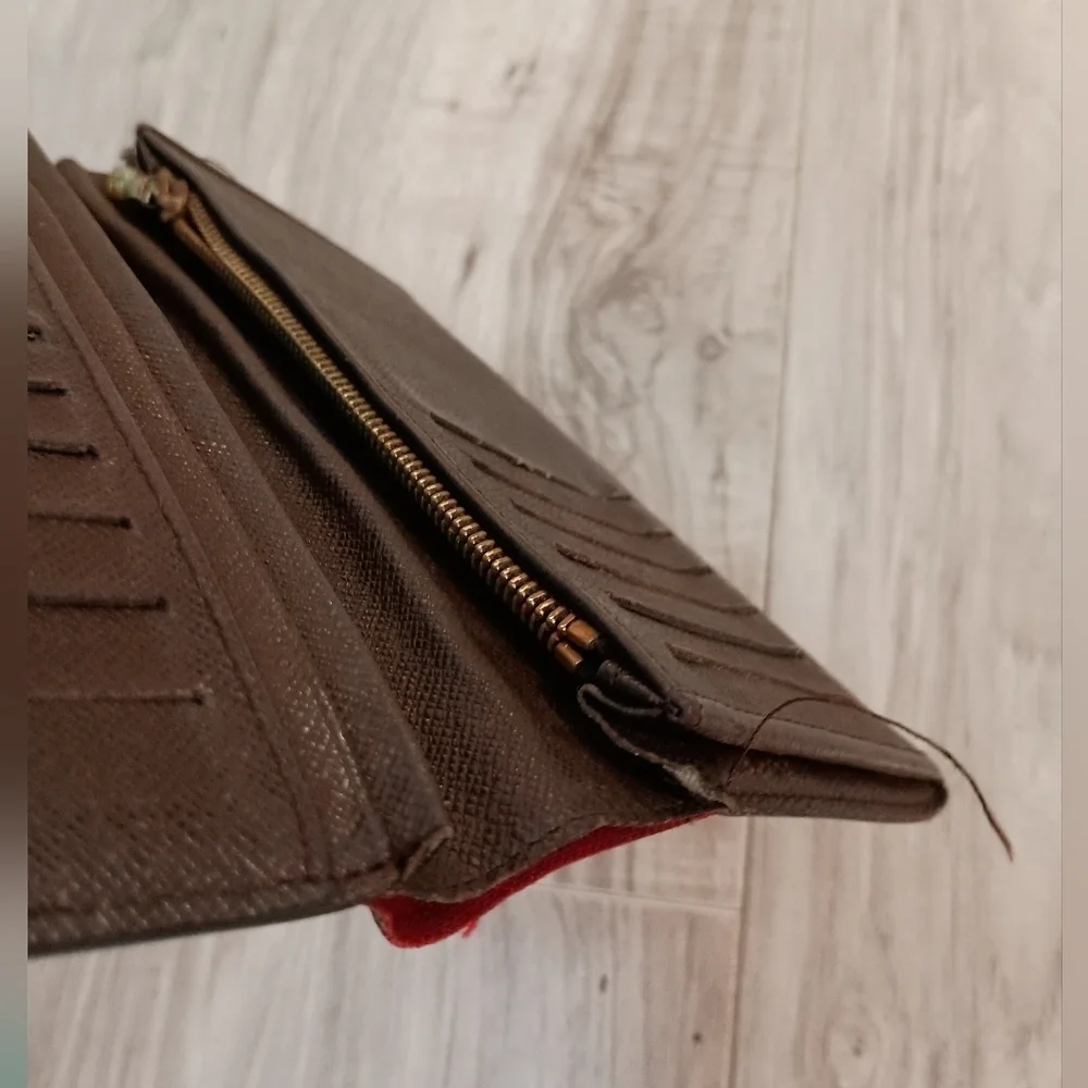 Authentic Louis Vuitton Damier Ebene Brazza Long Wallet